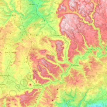 Carte topographique Seitingen-Oberflacht, altitude, relief
