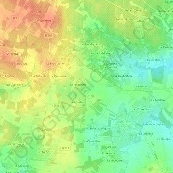 Carte topographique Les Naudières, altitude, relief