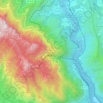 Carte topographique Monestir de Montserrat, altitude, relief