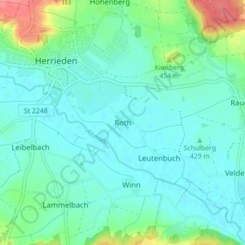Carte topographique Roth, altitude, relief