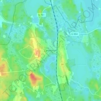 Carte topographique Lammhult, altitude, relief