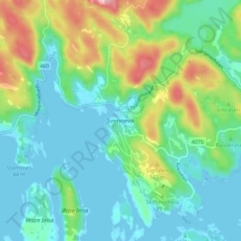 Carte topographique Svennevik, altitude, relief