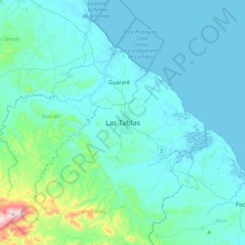 Carte topographique Las Tablas, altitude, relief