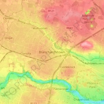 Carte topographique Blanchardstown, altitude, relief