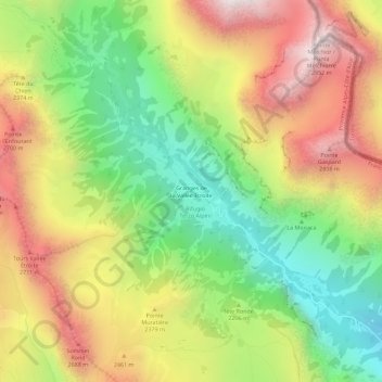 Carte topographique Granges de la Vallée Étroite, altitude, relief