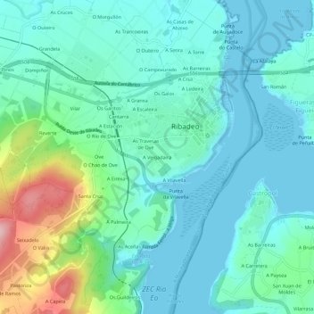 Carte topographique A Veigadaira, altitude, relief