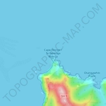 Carte topographique Cape Reinga, altitude, relief