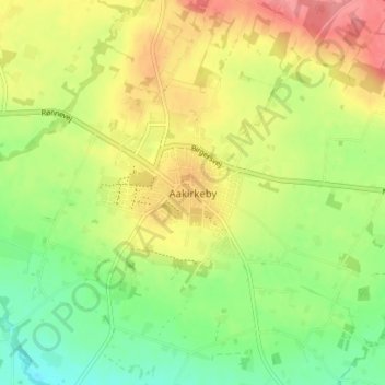 Carte topographique Aakirkeby, altitude, relief