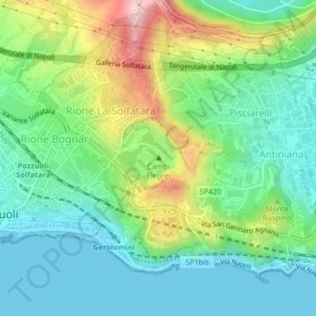 Carte topographique Campi Flegrei, altitude, relief