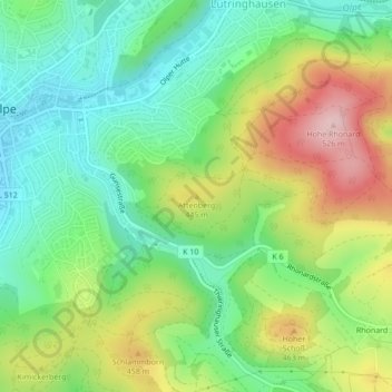 Carte topographique Attenberg, altitude, relief
