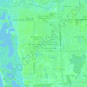 Carte topographique Vanderbilt Lakes, altitude, relief
