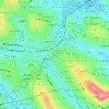 Carte topographique Lwanga, altitude, relief