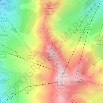 Carte topographique Dent de Burgin, altitude, relief