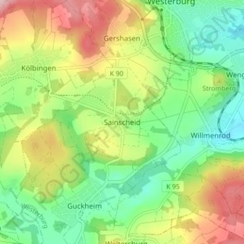 Carte topographique Sainscheid, altitude, relief