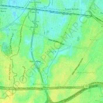 Carte topographique Perumahan Bintara, altitude, relief