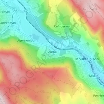 Carte topographique Fernhill, altitude, relief