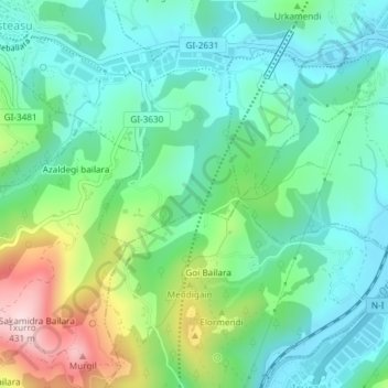 Carte topographique Isastegieta, altitude, relief