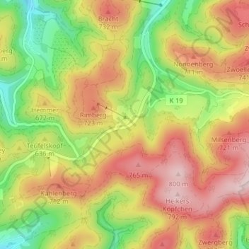 Carte topographique Rimberg, altitude, relief