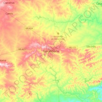 Carte topographique Garanhuns, altitude, relief