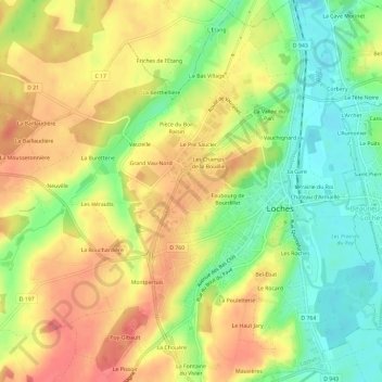 Carte topographique Les Bournais, altitude, relief