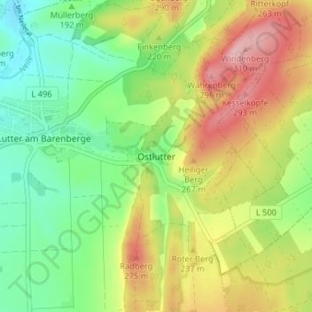 Carte topographique Ostlutter, altitude, relief
