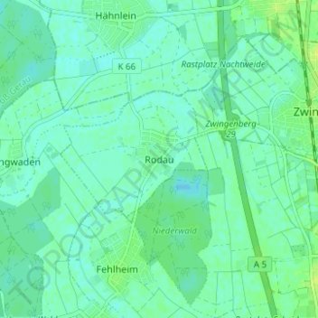 Carte topographique Rodau, altitude, relief