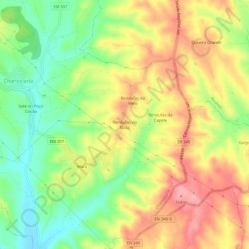 Carte topographique Rendufas da Mata, altitude, relief