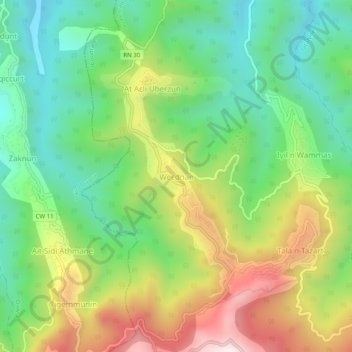 Carte topographique Bouâadnane, altitude, relief