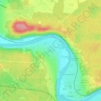 Carte topographique Thomery, altitude, relief