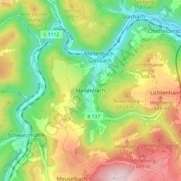 Carte topographique Mellenbach, altitude, relief