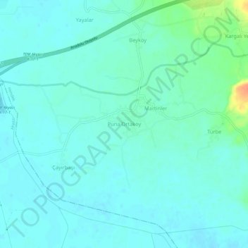 Carte topographique Puna Ortaköy, altitude, relief