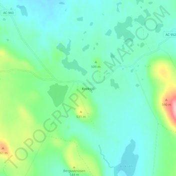 Carte topographique Kroksjö, altitude, relief