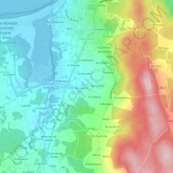 Carte topographique A Penela, altitude, relief