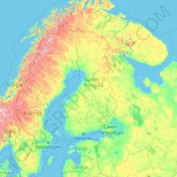 Carte topographique Finlandia, altitude, relief