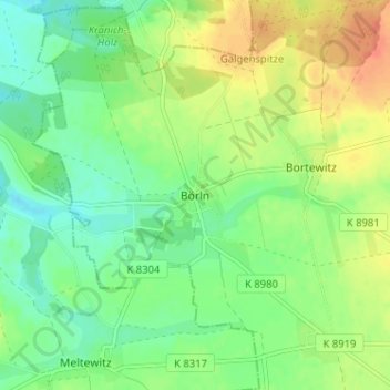 Carte topographique Börln, altitude, relief