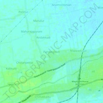Carte topographique Pandaravadi, altitude, relief