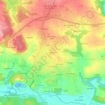 Carte topographique Kergarrec, altitude, relief