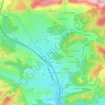 Carte topographique Les Roquettes, altitude, relief