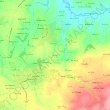 Carte topographique Kerzuat, altitude, relief