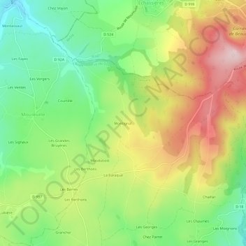 Carte topographique Montignat, altitude, relief