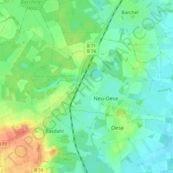 Carte topographique Kluste, altitude, relief