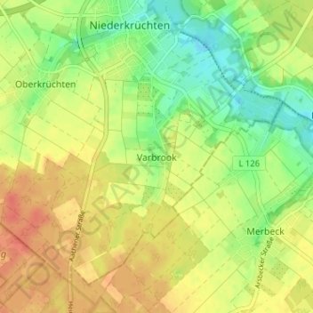 Carte topographique Varbrook, altitude, relief
