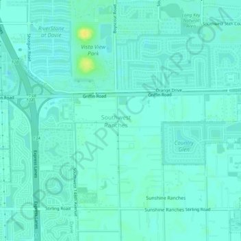 Carte topographique Southwest Ranches, altitude, relief