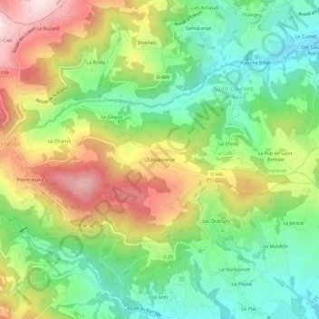 Carte topographique Châteauvieux, altitude, relief