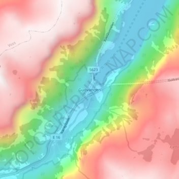 Carte topographique Gudvangen, altitude, relief