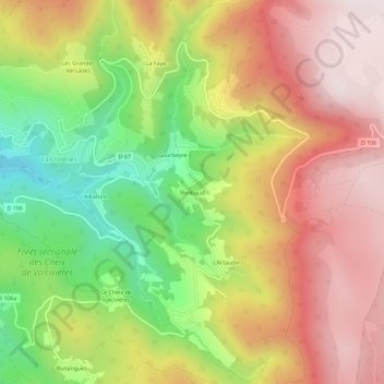 Carte topographique Rimbaud, altitude, relief