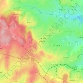 Carte topographique Chez Papon, altitude, relief