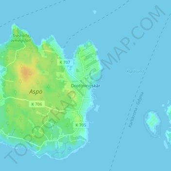 Carte topographique Drottningskär, altitude, relief