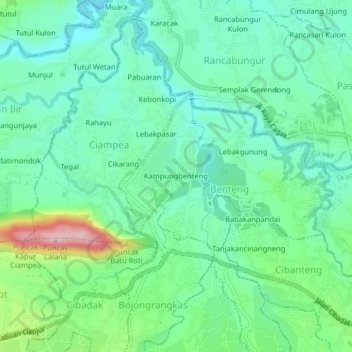 Carte topographique Kampungbenteng, altitude, relief