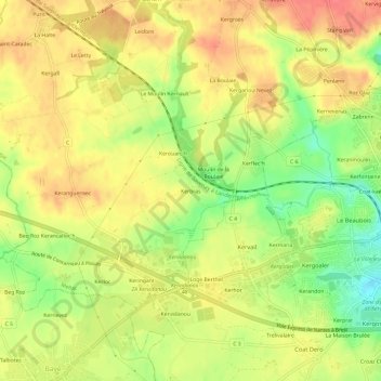 Carte topographique Kerbras, altitude, relief